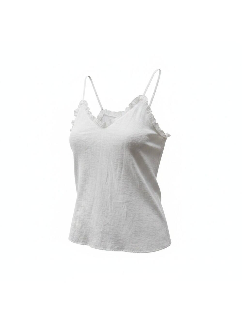 White Ruffle Strap Cami Top Women’s Medium Double Spaghetti Strap Flowy